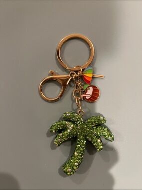 Green Glitter Palm Tree Keychain with Tropical Charms